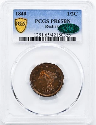 1840 BRAIDED HAIR 1/2C PCGS PR 65 BN - Image 1 of 4