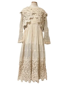 Antique Edwardian Tulle Crochet Formal 2piece Dress Vest Cotton Voile Skirt 1900 - Picture 1 of 12