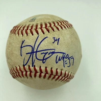 Historic Bryce Harper MLB Debut 10-20-2010 Signed Game Used Baseball JSA COA - Image 1 of 4