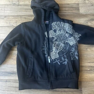 Southpole Y2K Black Hoodie Full Zip Sherpa Jacket Boys Youth Sz M (5) Graphic - Picture 1 of 8