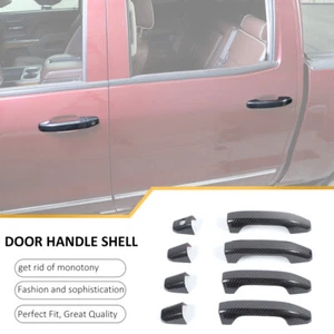 Carbon Fiber Car 4 Doors Handle Shell Cover Trim For Chevy Silverado GMC 2014-21 - Picture 1 of 12