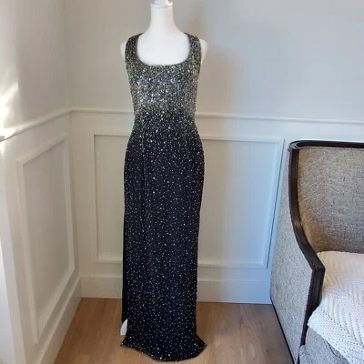 Sean Collection  Black & Silver  100% Silk Beaded Gown Size M. - Image 1 of 4
