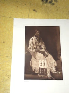 Vintage EDWARD CURTIS American Indian Sioux Girl Beads GOLDTONE Photo Art 17X22 - Picture 1 of 14