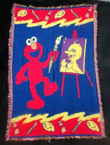 Elmo Knit Throw Blanket Northwest company Sesame Street Red Yellow Blue Vintage - Picture 1 of 7