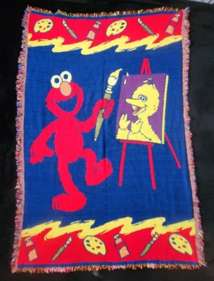 Cobertor de malha Elmo Northwest Company Sesame Street vermelho amarelo azul vintage  - Imagem 1 de 4
