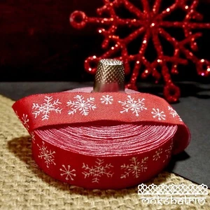 Red Snowflake Christmas Jacquard Art Ribbon Dog Collar MA920 - Picture 1 of 5