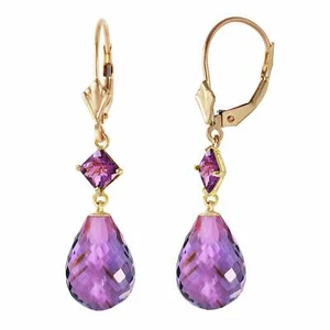 11.0 Carat 14K Yellow Gold Leverback Elegant Gemstone Earrings Amethyst Jewelry - Picture 1 of 4