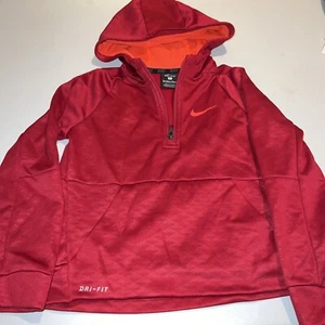 Nike Boys Dri Fit Hoodie Size 7 Red Large 1/4 Zip - Picture 1 of 5