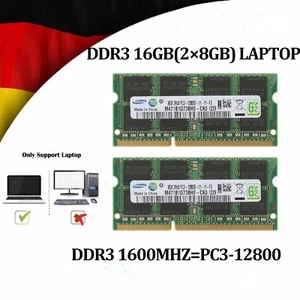 Samsung 16GB 2x8GB 2RX8 DDR3 RAM 1600MHz PC3-12800 204PIN SODIMM Speicher Laptop - Bild 1 von 7