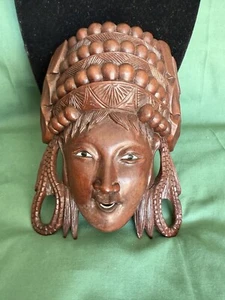Antique Hand Carved Wood Mask Chinese Tibetan Empress Rare Wall Decor - Picture 1 of 5