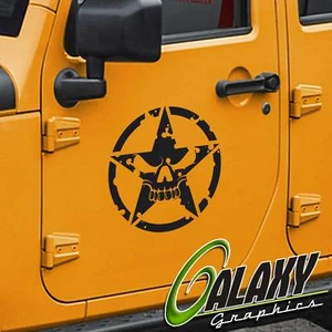 Door Decals for Jeep Wrangler Army Star Skull Tj Lj Jk Jku - (Pair Left & Right) - Picture 1 of 6