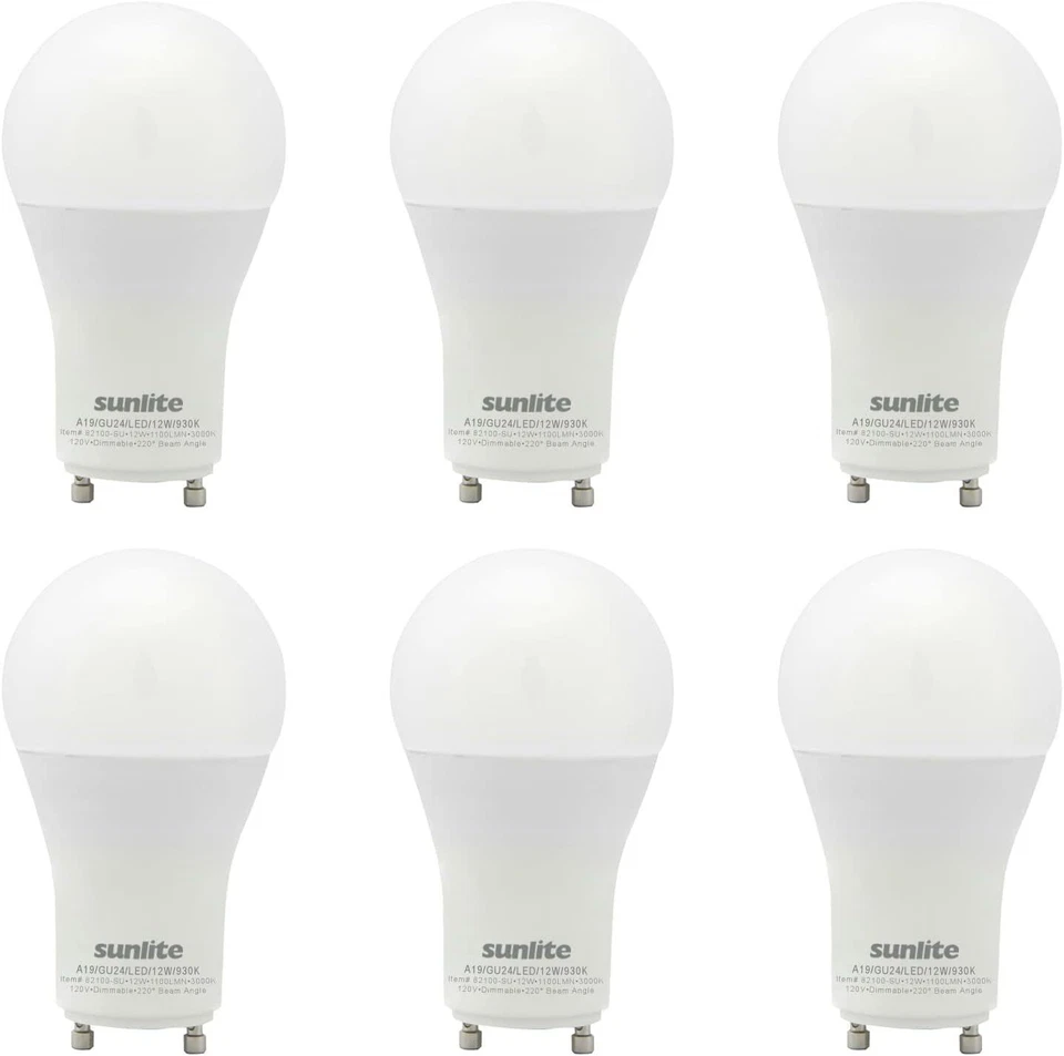 LED A19 Light, 12W, 75W, 1100LM, 120V, Dimmable, GU24, 90 CRI, 3000K, 6PK - Image 1 of 1