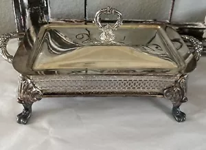 Vintage MCM Silver Plated Covered Casserole Dish W/Cover Footed Handles 6x13 - Picture 1 of 8
