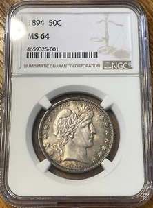 1894-P Barber Silver Half Dollar NGC MS 64 Attractive Light Toning - Bild 1 von 4