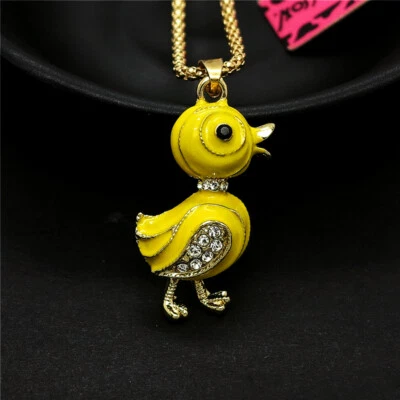 Nuevo Moda Dama Lindo Esmalte Amarillo Patos Cristal Colgante Mujeres Collar Foto 1 de 4