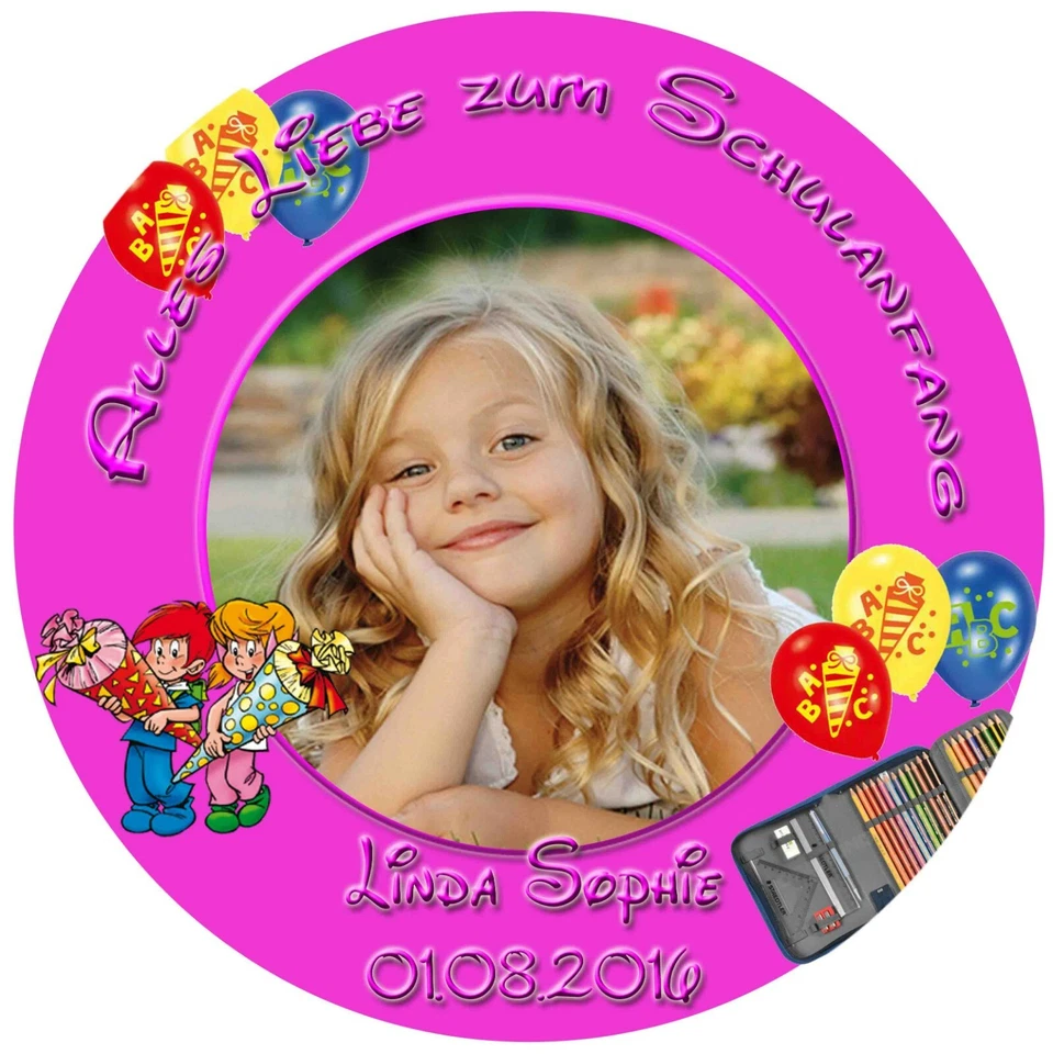 Tortenaufleger Schulanfang Einschulung Tortendeko mit Text und Wunschbild (04) - Bild 1 von 1