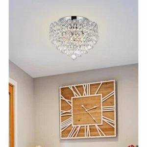 FOYER HALLWAY BEDROOM CEILING CRYSTAL FLUSH MOUNT CHANDELIER FIXTURE 4 LIGHT 12" - Picture 1 of 9