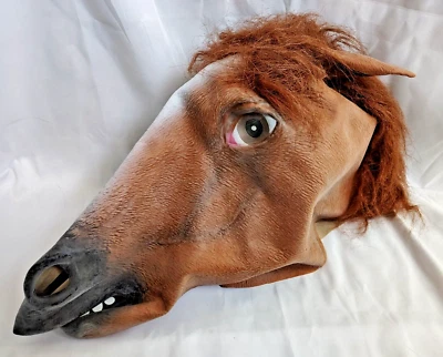 Adult Latex Horse Head Mask Halloween Animal Cosplay Costume Party Reddish Brown - Image 1 of 3