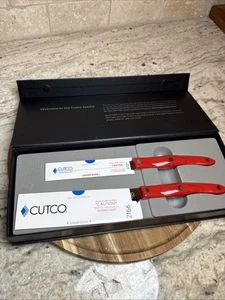 NEW Cutco 3721  And 2166 Santoku Trimmer Knife Red Handle Engraved in Box - Picture 1 of 12