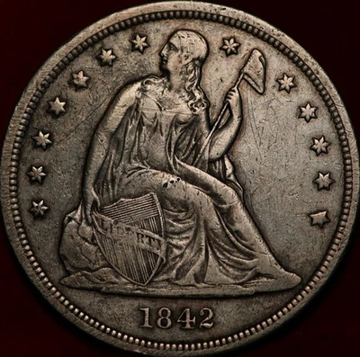 Dólar de plata libertad sentada Philadelphia Mint 1842 Foto 1 de 2