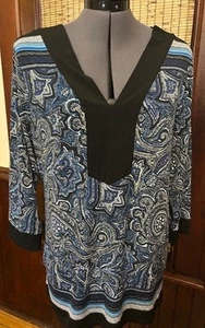 Passports Marke Damen blau Paisley Boho 3/4 Ärmel V-Ausschnitt Bluse Large (12-14) - Bild 1 von 2