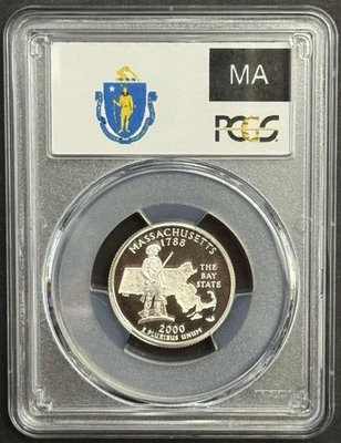 2000-S Massachusetts 90% SILVER Quarter ~PCGS PR69DCAM State Flag Label - Image 1 of 2