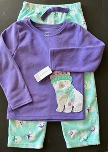NWT Girls 5 CARTERS Poly Fleece 2-piece Purple/Aqua Polar Bear PAJAMAS SLEEPWEAR - Picture 1 of 3