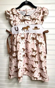 Marie Nicole Clothing Girl’s Smocked Horse, Cowboy Hat, Horseshoe Dress 2XL - Picture 1 of 7