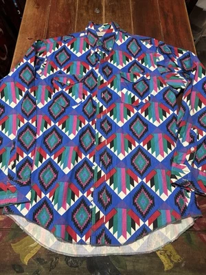 Vintage Wrangler Western Shirt Brushpopper Mens Aztec Southwestern Size XL Nice - Image 1 of 4