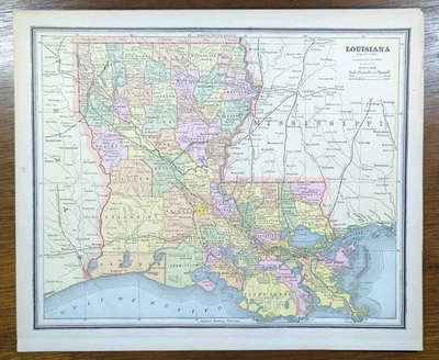 Vintage 1887 LOUISIANA Mapa 13"x11" Antigo Original NOVO ORLEANS BATON ROUGE - Imagem 1 de 4