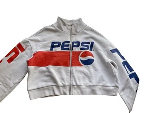 H&M Divided Women Cropped Sweatshirt Top White Pepsi Logo Full Zip Size S - Picture 1 of 6