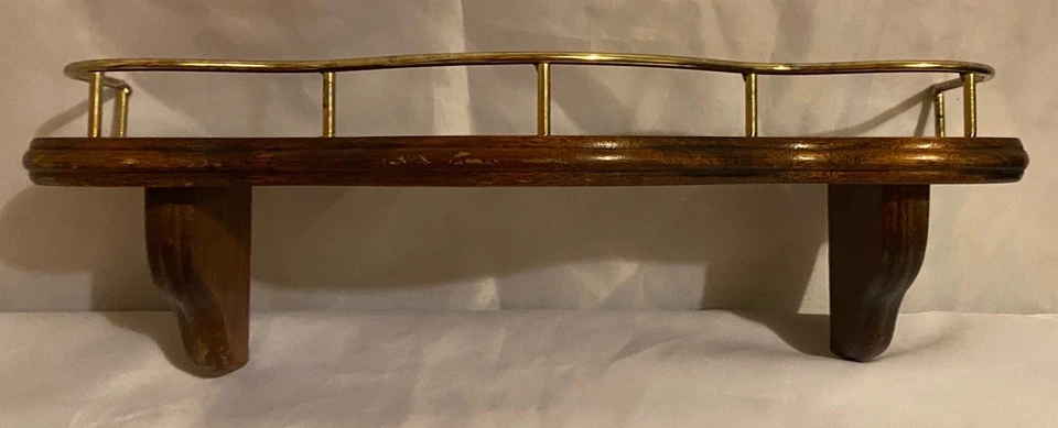 VINTAGE HOME INTERIOR SOLID WOOD BRASS CAPTAIN RAIL WALL SHELF … - Image 1 of 4