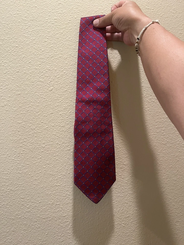 Lauren Ralph Lauren Red Check Gold Dot Print Silk Tie - Image 1 of 4