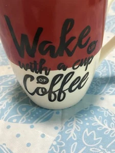 Wake Up With a Cup Of Coffee Cup /Mug red and white New Graphic Spell Out Cup - Picture 1 of 6