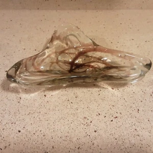 Vintage Murano Style Glass Bowl w/ Copper and Maroon Specks and Swirls ~10" Wide - Picture 1 of 10