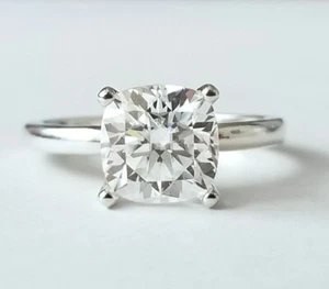 2.00 Carat Moissanite Cushion Cut Solitaire Ring Charles & Colvard - Picture 1 of 5