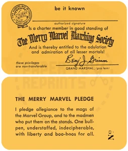 TESSERA ASSOCIATIVA THE MERRY MARVEL MARCHING SOCIETY - RISTAMPA VINTAGE - Foto 1 di 1
