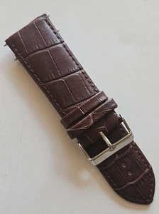 28mm - Brown Leather Watchband - ( Silver Buckle / Pins Included ) - Picture 1 of 4