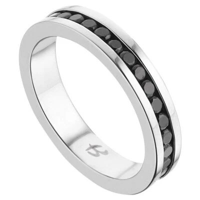 Anello in acciaio a fascia con pietre nere Luca Barra AN115.17 - Immagine 1 di 2