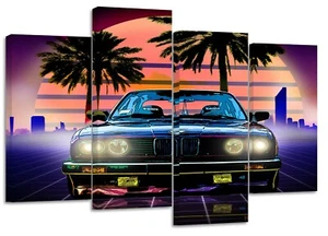 bmw stile retrò anni 80, stampe su tela spaccata incorniciate su barre - Foto 1 di 6