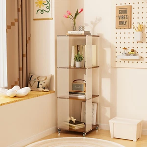 4 Tier Floor Standing Bookcase Movable Acrylic Bookshelf for CDs/Movies/Books - Picture 1 of 14