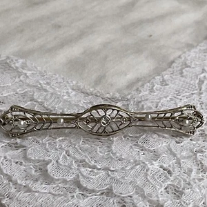 Beautiful Antique Victorian Filigree 14K Diamond and Seed Pearl Brooch Pin - Picture 1 of 12