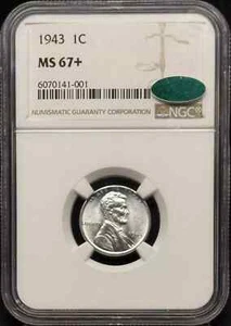 1943 Lincoln Wheat Steel Cent NGC MS-67+ CAC - Picture 1 of 2