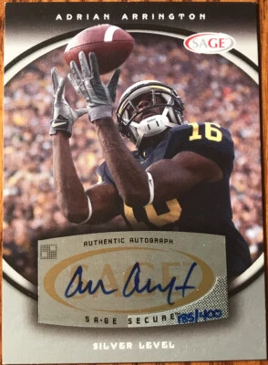 2008 SAGE Autographs SILVER Adrian Arrington #A2 Michigan Wolverines #’d 185/400 - Image 1 of 2
