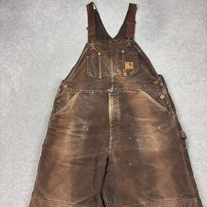 Carhartt Dungarees Adult 36x32 Brown Overalls Double Knee Bib Lined Canvas Men* - Picture 1 of 17