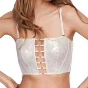 Nuevo Sujetador Victoria's Secret Blanco Brillo Metalizado Floral Malibu Bustier Top Corsé - Imagen 1 de 5