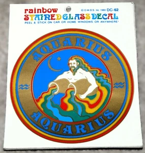 VINTAGE RAINBOW STAINED GLASS DECAL ASTROLOGY / ZODIAC AQUARIUS - Picture 1 of 6