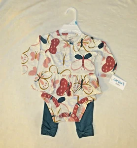 2-teiliges Carter’s Mädchen Outfit beige Schmetterling Langarm Oberteil und türkisfarbene Leggings 6 M - Bild 1 von 7
