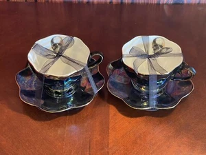skull black Elegance Halloween Gothic Tea Cup And Saucer Set of 2 black - Picture 1 of 11