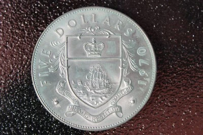 Bahamas $5 silver coin Queen Elizabeth II, 44 mm, KM10 Proof, 1970 - Image 1 of 4